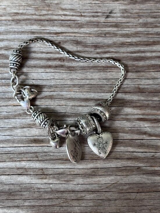 Brighton Jewelry - Brighton Style Charm Bracelet Faith Heart Beads Silver Tone European Chain